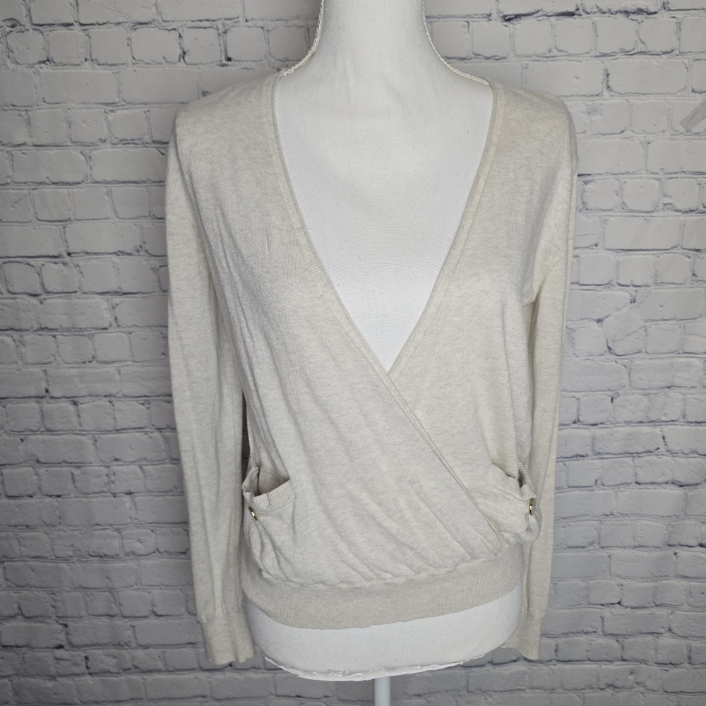 Banana Republic Cream Knit Deep V Neck Sweater M